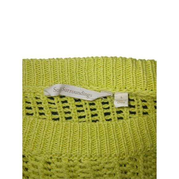 SOFT SURROUNDINGS Lime Green Chartreuse Open Knit Crochet Sweater Women’s Large - Picture 6 of 7